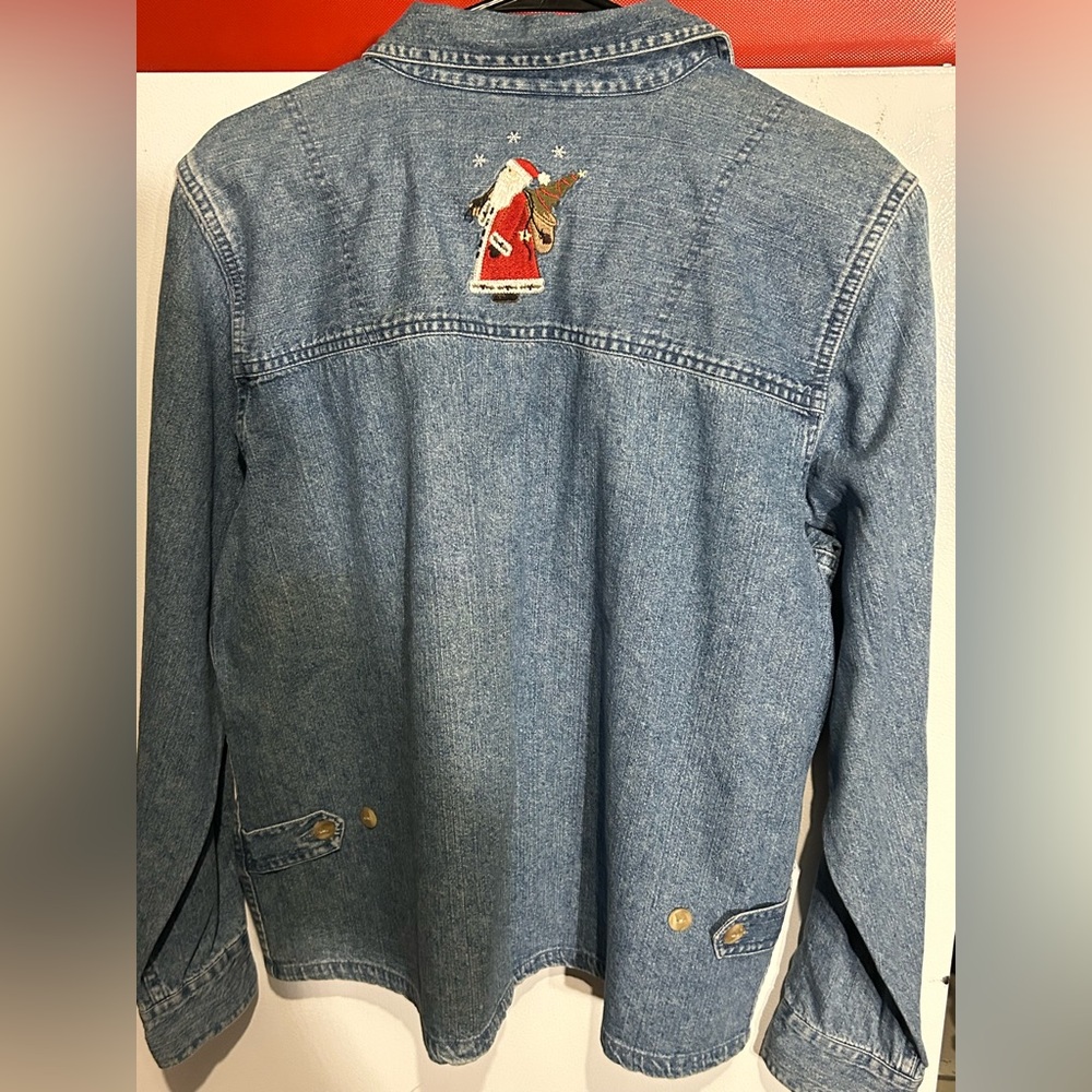 Vintage Christopher and Banks Denim she jacket Shirt Christma s Embroideries, L. - Picture 2 of 9